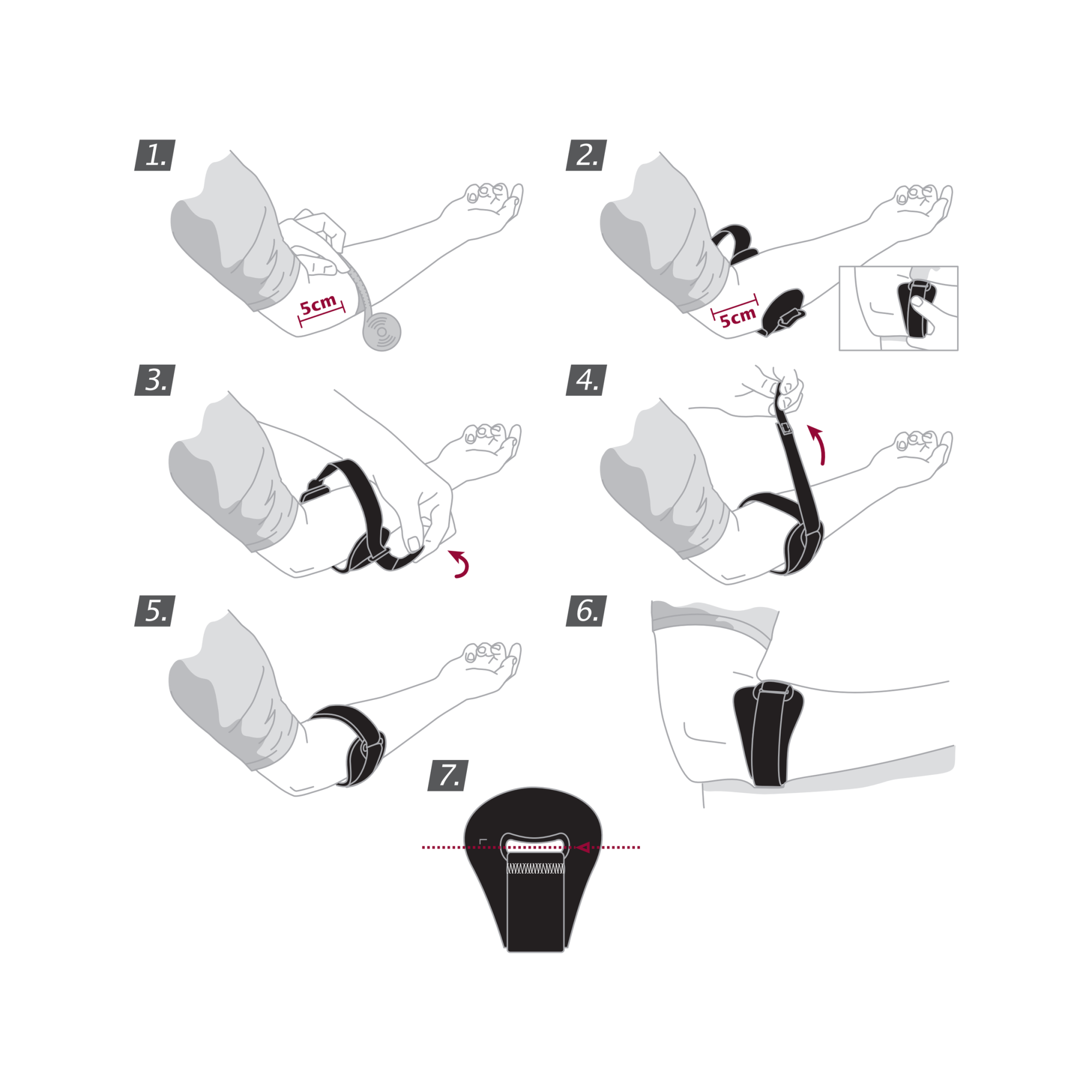 How to put on the Actimove Professional Line EpiSport Elbow Clasp Adjustable: slip your elbow clasp onto the forearm and secure the strap
 How to put on the Actimove Professional Line EpiSport Elbow Clasp Adjustable: slip your elbow clasp onto the forearm and secure the strap